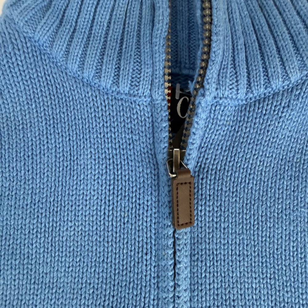 NWT Chaps Mens Quarter Zip Sweater Blue Cotton Shaker Stitch Mock Neck Medium - Picture 7 of 7